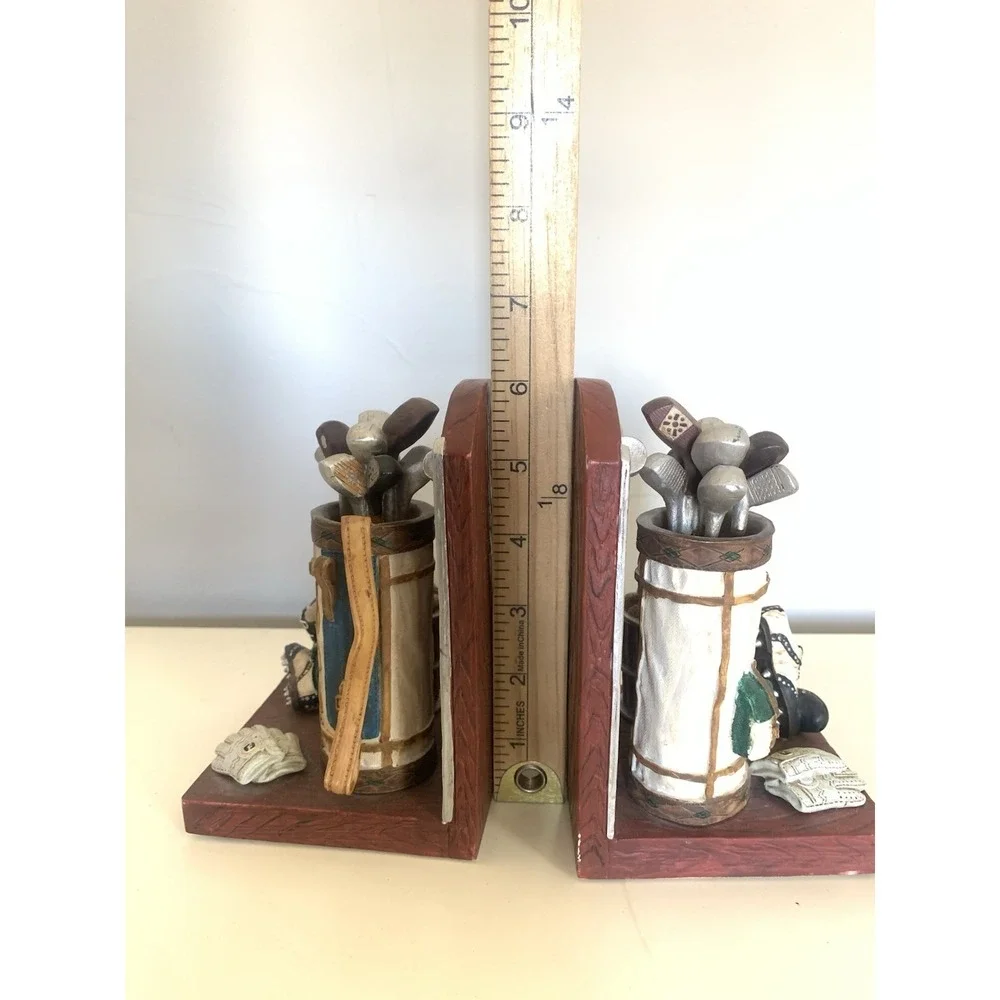 Highland Ridge Golf Bookends Resin Golfer Bag Clubs Shoes Man Cave Office Decor